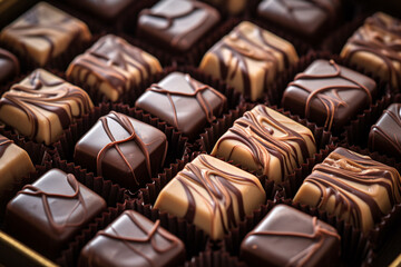 Naklejka premium Close up of pralines in box