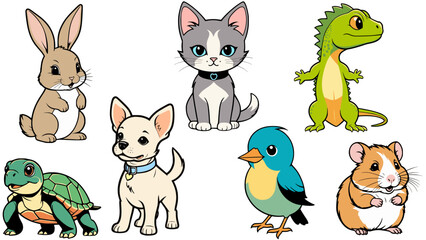 Stylish colour vector set of cute pets