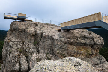 Wooden lookout point at karst landscape of Castroviejo in Soria province, Spain