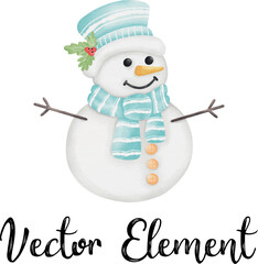 Vector Cute Snowman element in different color for chrismas in  watercolor