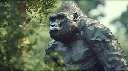 
Portrait of a gorilla in a geometric shape, photo in a national geographic natural environment.