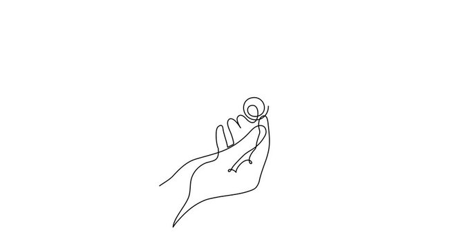 Hand with WI-FI signal one line art animation,hand drawn palm holds internet hotspot,access point continuous contour drawing motion.Free zone wireless online concept,template outline.4k self-drawing 