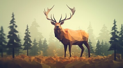 Portrait of a Elk Bull in a polygonal geometric shape, photo in a national geographic natural environment.