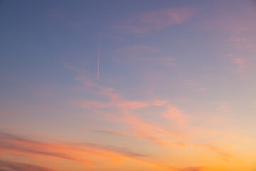 Sunset Sky on Twilight in the Evening with Orange Gold Sunset Cloud Nature Sky Backgrounds, Horizon Golden Sky, Sunrise clouds Gorgeous, Dusk sky.