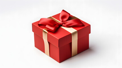 Obraz premium Luxurious Red Gift Box with Golden Ribbon on White Background