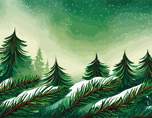 Christmas banner with green fir tree branches and copy space
