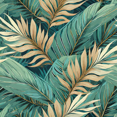 Fototapeta na wymiar Luxury seamless pattern with palm leaves. Modern stylish floral background.