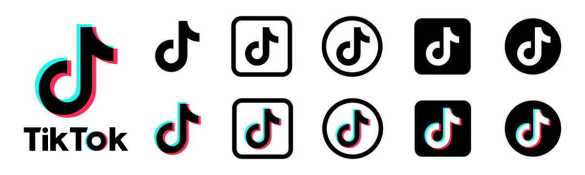 Tik-tok company logo set.Tik-tok social media icons. Rivne, Ukraine - November 20, 2023