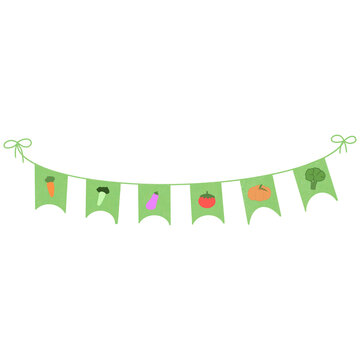 Green bunting decorated with images of vegetables