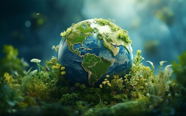 Obraz na płótnie Canvas Planet Earth nestled in nature, symbolizing environmental care