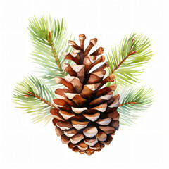 Watercolor Christmas Pinecone Clipart isolated on white background