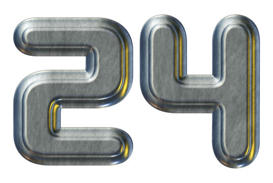 Silver metallic number 24 isolated on transparent background for education concept