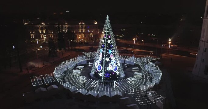 Christmas Tree in Vilnius, Lithuania. One of the best and beautiful Christmas City in Europe. Vilnius Old Town, Downtown.