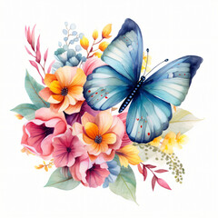 Watercolor Floral Butterfly Clipart isolated on white background