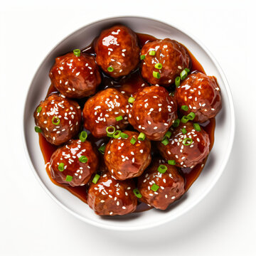 Top view of Chinese food Lions Head Meatballs isolated on white background