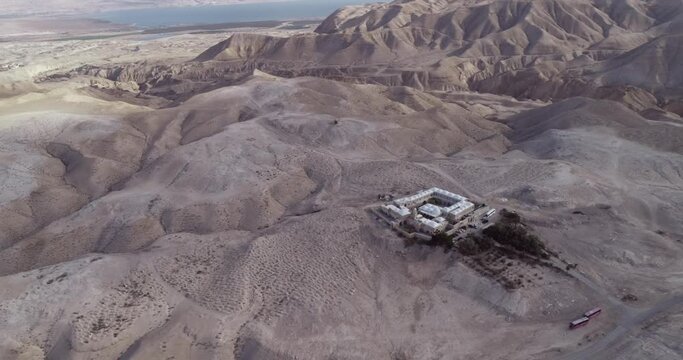 Nabi Musa Site and Mosque at Judean desert, Israel. Tomb of Prophet Moses. Drone