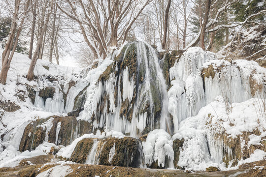 The Lucky waterfall in Slovakia at winter season, Europe.