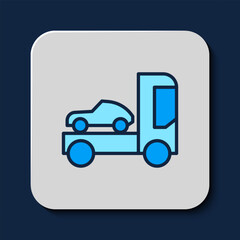 Filled outline Car transporter truck for transportation of car icon isolated on blue background. Vector