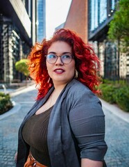 Fashionable curvy woman walking downtown looking fierce.