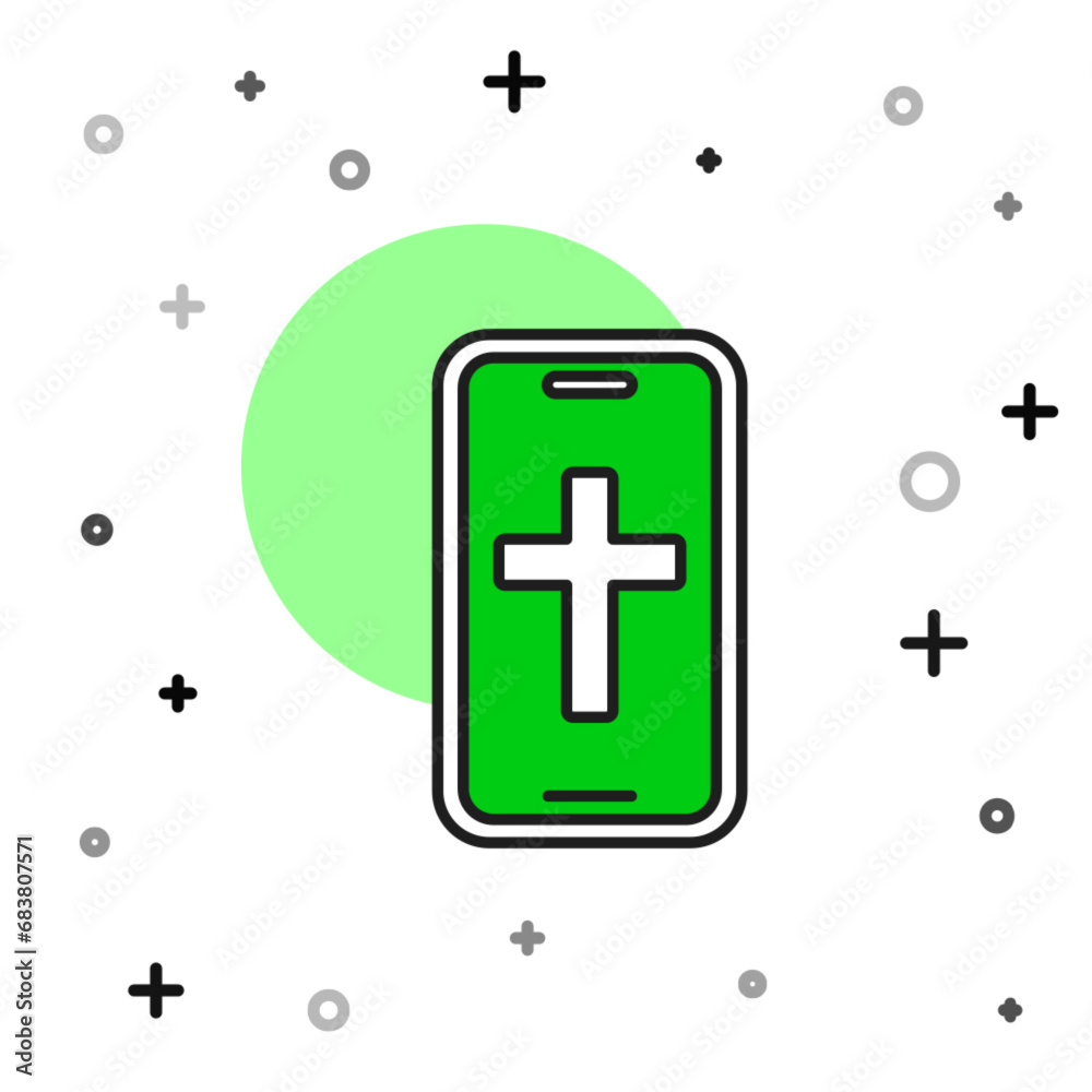 Poster filled outline christian cross on mobile phone icon isolated on white background. church cross. vect