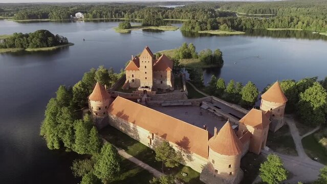 Trakai Castle in Lithuania. One of the most famous castle in Lithuania. Sightseeing. Galve Lake in Background. Nature. Landscape.