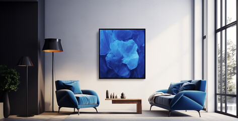 cosmos blue minimalist decoration modern living room interior. Generative Ai content
