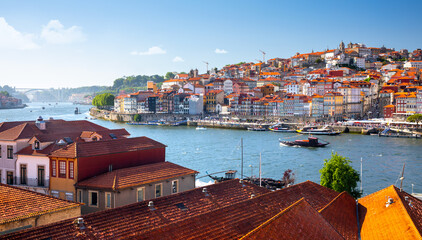 Panoramic view of the city of Porto on a beautiful summer day. Porto, Portugal