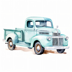 Watercolor pickup truck Clipart isolated on white background