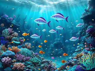 Naklejka na ściany i meble Neptunian Whispers: An Enchanted Dive into the Underwater Fantasy