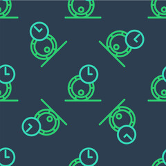 Line Wooden barrel for wine icon isolated seamless pattern on blue background. Aging of wine in a barrel. Vector