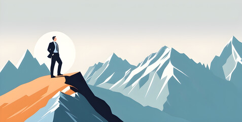 Smart businessman professional for success invest business standing on top of mountain