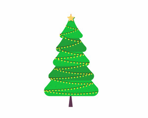 Christmas tree decorative with lights Merry Christmas and Happy New Year Vector illustration