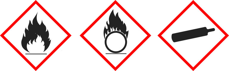 Bundle set isolated safety sign of flammable material, corrosive oxidizing agent substance, high pressure bottle tank for safety, danger, industrial sign