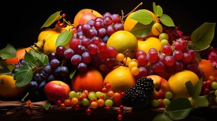 fruit mix, realistic photography, colorful background, detailed, 16:9
