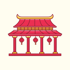 Chinese temple, chinese traditional building illustration