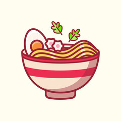 Noodle flat Illustration, Delicious Asian Noodles Vector Illustration