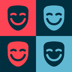 Pop art Comedy theatrical mask icon isolated on color background. Vector - obrazy, fototapety, plakaty