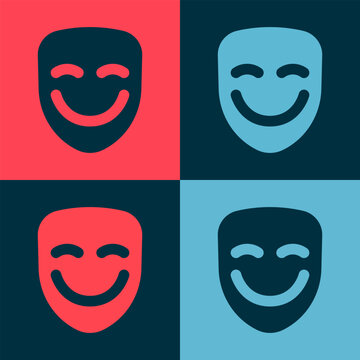 Pop art Comedy theatrical mask icon isolated on color background. Vector