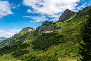 Naklejka premium Hike to the Hochkuenzelspitze in Vorarlberg Austria from Schroecken via the Biberacher Hut