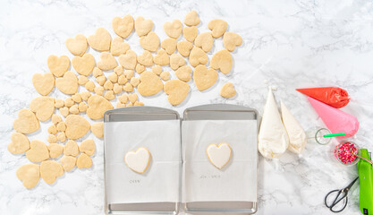 Heart-shaped sugar cookies with royal icing