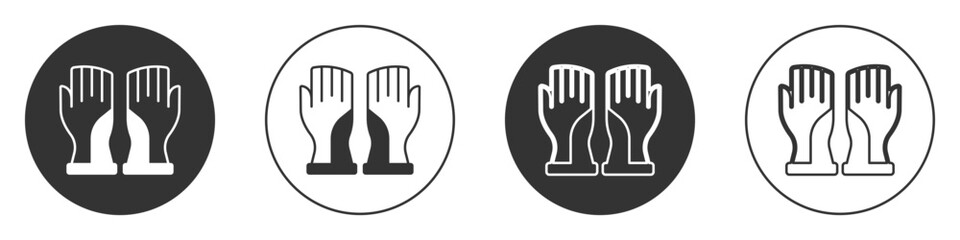 Black Firefighter gloves icon isolated on white background. Protect gloves icon. Circle button. Vector