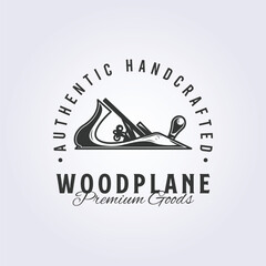 vintage wood plane carpenter tool logo vector illustration design - obrazy, fototapety, plakaty