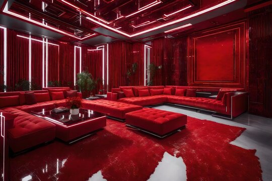 Red living room design created by AI