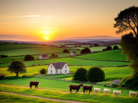 Golden Reminiscence: A Tranquil Sunset in the Countryside