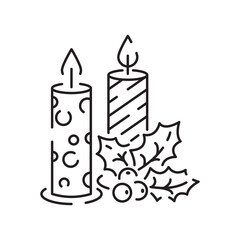 Vector candle line icon. Christmas black linear symbols on a white background. Editable stroke. Happy New Year, birthday, and church or Christian, pray