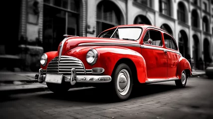 Foto op Canvas old red car in the street retro style wallpaper  © adel