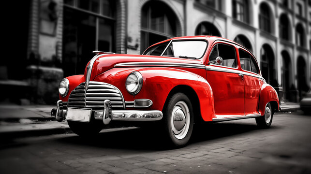 Fototapeta old red car in the street retro style wallpaper 