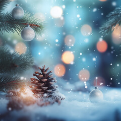 Fototapeta na wymiar Christmas background with fir tree and snowflakes
