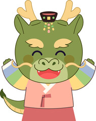 A female dragon character wearing Hanbok.