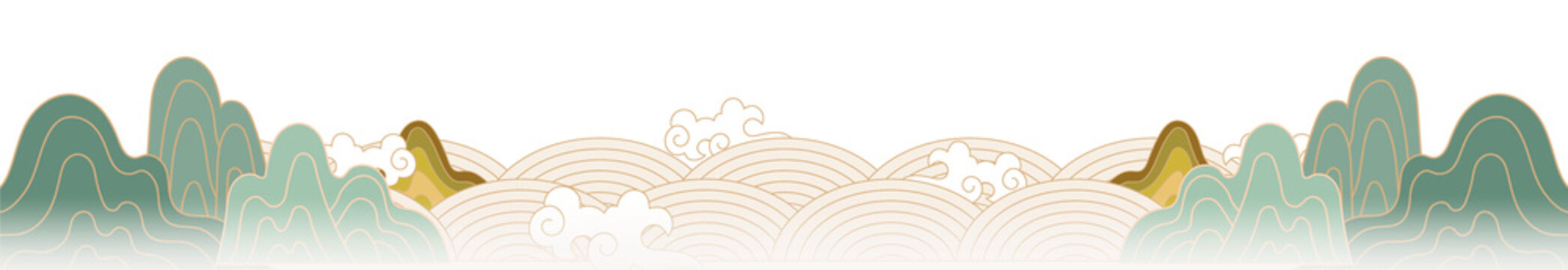 Illustration of East Asian traditional patterns of mountains and clouds.